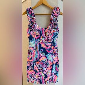 Lilly Pulitzer Devina Stretch Dress Ruffled Straps pink NAVY